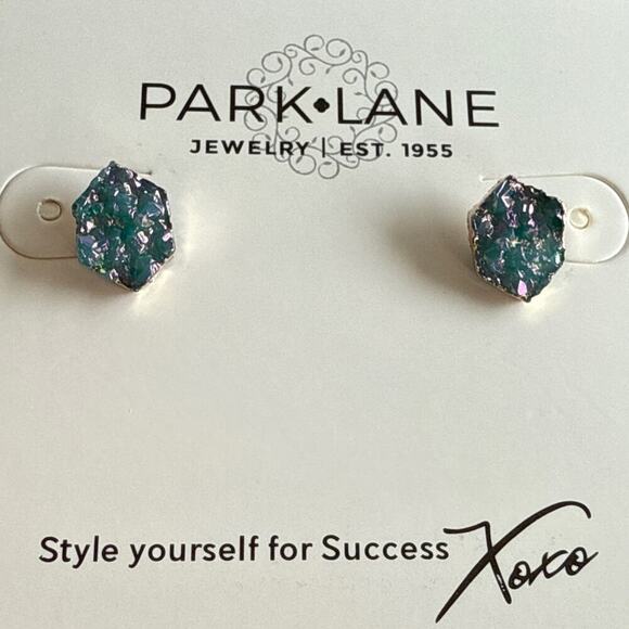 Park Lane "HAILEE" Pierced Earrings‎ GOLD w/ Blue Druzy Stones Studs New - Picture 4 of 9